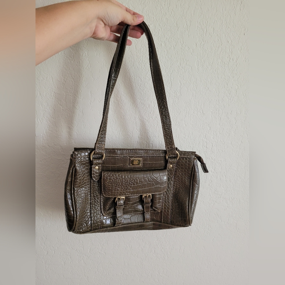Vintage olive green leather snakeskin handbag